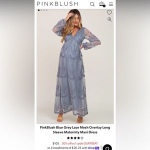 Pink Blush Blue Grey Mesh Overlay Long Sleeve Maternity Maxi Dress